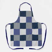Navy Blauw Grijs Wit Dambordpatroon  Schort (Voorkant)