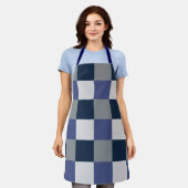 Navy Blauw Grijs Wit Dambordpatroon  Schort (Gedragen)