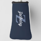 Navy Blauw Grijs Wit Monogram Persoonlijk Golfheadcover (Draai 90)