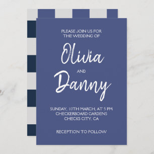 Navy Blauw Grijs Wit Schaakbord Bruiloft Kaart