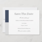 Navy Blauw Grijs Witte Strepen Save The Date Kaart (Voorkant)