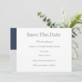 Navy Blauw Grijs Witte Strepen Save The Date Kaart (Staand voorkant)