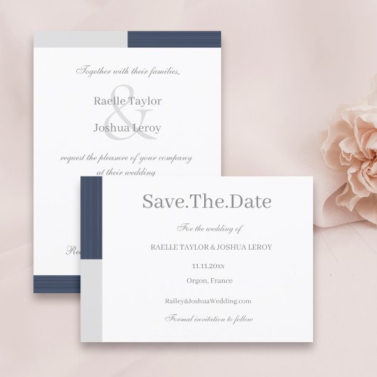 Navy Blauw Grijs Witte Strepen Save The Date Kaart