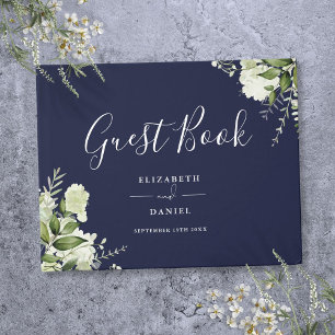 Navy Blauw groen Bloemenbruiloft Gastenboek