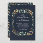 Navy Blauw Groen en Goud Groen Repetitie Diner Kaart (Voorkant / Achterkant)