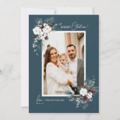 Navy blauw groen vintage kerst twee foto feestdagenkaart (Voorkant)