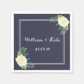 Navy blauw Ivoor Chic Roos bruiloft servetten (Voorkant)