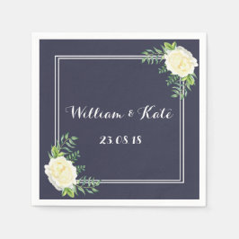 Navy blauw Ivoor Chic Roos bruiloft servetten