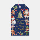 Navy Blauw Kerstmis Santa Elf Sneeuwman Gingerbrea Cadeaulabel (Achterkant)
