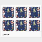 Navy Blauw Kerstmis Santa Elf Sneeuwman Gingerbrea Vierkante Sticker (Vel)