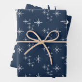 Navy Blauw Kerstmis Sneeuwvlokken Evergreen Bomen Inpakpapier Vel (In situ)