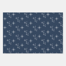 Navy Blauw Kerstmis Sneeuwvlokken Evergreen Bomen Inpakpapier Vel