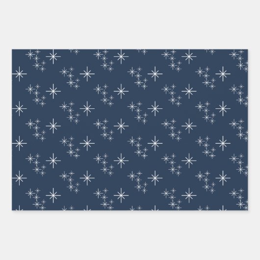 Navy Blauw Kerstmis Sneeuwvlokken Evergreen Bomen Inpakpapier Vel (Voorkant)