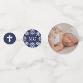 Navy Blauw Kruis Sneeuwvlokken Foto Winter Doop Confetti (Voorkanten)