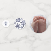 Navy Blauw Kruis Sneeuwvlokken Foto Winter Doop Confetti (Achterkanten)