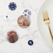 Navy Blauw Kruis Sneeuwvlokken Foto Winter Doop Confetti (Groep)