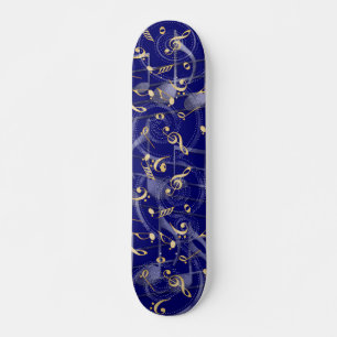 Navy blauw kunstzinnige muzieknoten skateboard dec