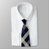 Navy blauw, licht beige, houtskool diagonaal gingh stropdas (Gebonden)