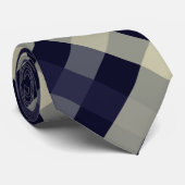 Navy blauw, licht beige, houtskool diagonaal gingh stropdas (Opgerold)