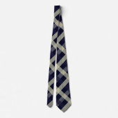 Navy blauw, licht beige, houtskool diagonaal gingh stropdas (Achterkant)