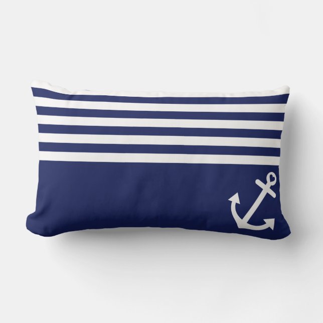 Navy Blauw Liefde Anker Scheepvaart Kussen (Voorkant)