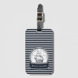 Navy-blauw luxe boot familienaam bagagelabel