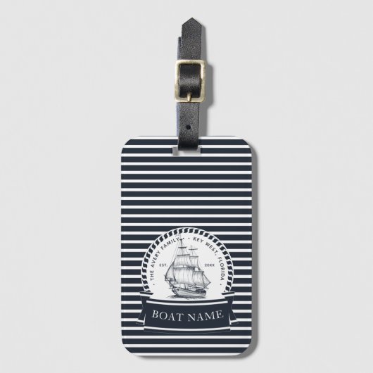 Navy-blauw luxe boot familienaam bagagelabel (Voorkant (verticaal))