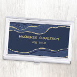 Navy Blauw Marmer Agaat Goud Glitter Geode Visitekaarthouder<br><div class="desc">Elegant marineblauw agaat marmeren geode ontwerp met faux gouden glitter. Wijzig de details om aan te passen.</div>