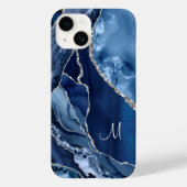 Navy Blauw Marmer Zilver Glitter Girly Glam Case-Mate iPhone Case (Achterkant)