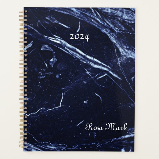 Navy Blauw Marmeren Swirl Gepersonaliseerd Planner (Voorkant)