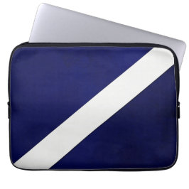 Navy blauw met diagonaal-witte streep tablet laptop sleeve