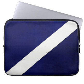Navy blauw met diagonaal-witte streep tablet laptop sleeve