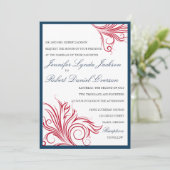 Navy blauw met uitnodiging voor de bruiloft met ro (Staand voorkant)