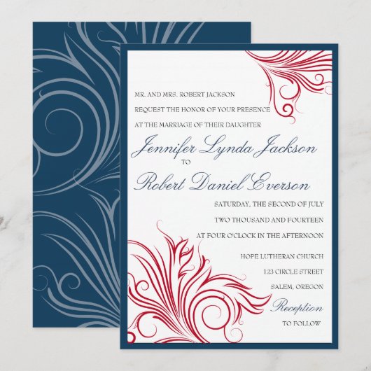 Navy blauw met uitnodiging voor de bruiloft met ro (Voorkant / Achterkant)