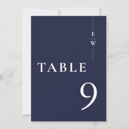 Navy-blauw minimalistisch modern monogram tafelnum kaart