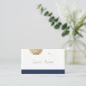 Navy blauw minimalistische moderne trouwkaarten plaatskaartje (Staand voorkant)