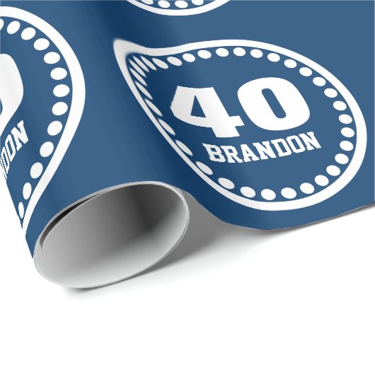 NAVY BLAUW Moderne 40e Verjaardag Custom Name V8 Cadeaupapier (Rol Hoek)