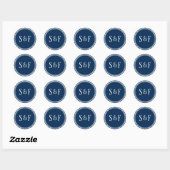 Navy-blauw monogram-enveloppezegel ronde sticker (Vel)