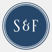 Navy-blauw monogram-enveloppezegel ronde sticker (Voorkant)