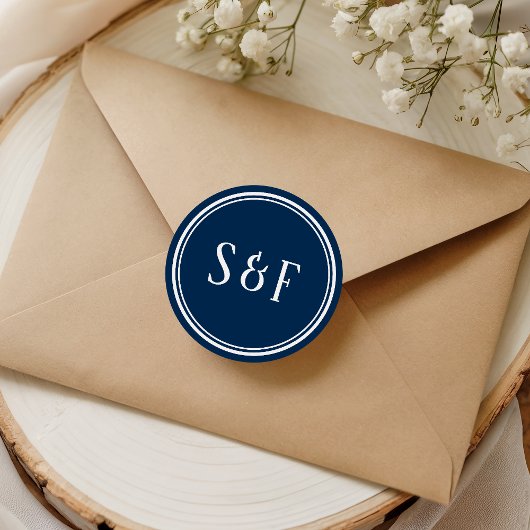 Navy-blauw monogram-enveloppezegel ronde sticker