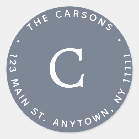 Navy-blauw monogram rond retouradreslabel ronde sticker (Voorkant)