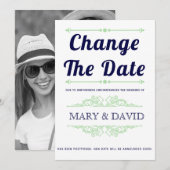 Navy blauw, munt groen Verander de Datum aankondig Save The Date (Voorkant / Achterkant)