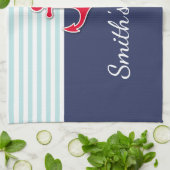 Navy blauw nautisch ontwerp aangepaste familienaam theedoek (Gevouwen)