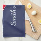 Navy blauw nautisch ontwerp aangepaste familienaam theedoek (Quarter Fold)