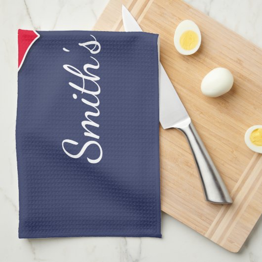 Navy blauw nautisch ontwerp aangepaste familienaam theedoek (Quarter Fold)