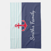 Navy blauw nautisch ontwerp aangepaste familienaam theedoek (Verticaal)