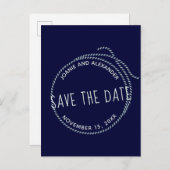 Navy Blauw Nautisch Touw Bruiloft Save the Date Aankondigingskaart (Voorkant / Achterkant)