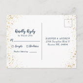 Navy Blauw Ombre Goud Glitter Bruiloft RSVP Uitnodiging Briefkaart (Achterkant)