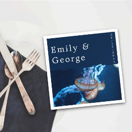 Navy blauw onder het Zee kwal nautische bruiloft Servet