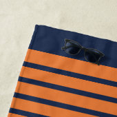 Navy Blauw Oranje Gestreepte Monogram Strandlaken (In situ)